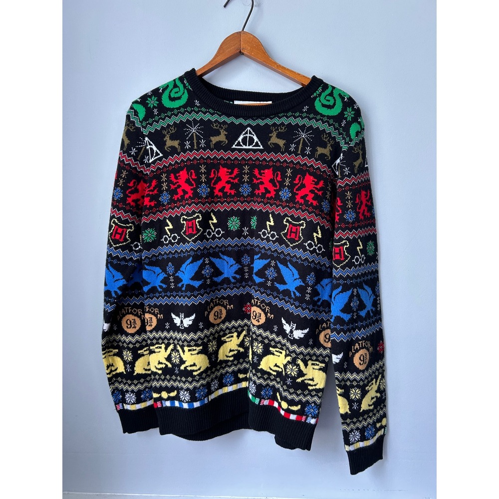 Harry Potter Numskull Ugly Christmas Sweater Hogwarts Houses Black XS S